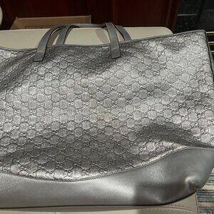 Gucci Silver Metallic GG Logo Tote